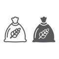 Wheat bag line and glyph icon, grain and farm, seed sack sign, vector graphics, a linear pattern on a white background.