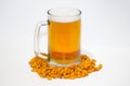 Wheat beer in a glass goblet on a white background.