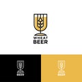 Wheat Beer Logo. Beer Pub or Restauraunt Emblem. Spikelet in a Beer Glass Like a Heraldic Shield.