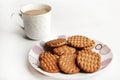 Wheat biscuits in the white plate, Atta biscuit, cookies - close up of a fresh breakfast cookies Royalty Free Stock Photo