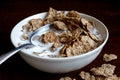 Wheat bran breakfast cereal in bowl.