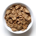 Wheat bran breakfast cereal in bowl.