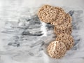 Wheat bran slices for useful sandwiches on a black and white background top view