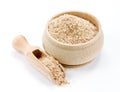 Wheat bran in wooden bowl on white background Royalty Free Stock Photo