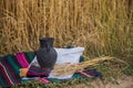 Wheat bread and a jug Royalty Free Stock Photo