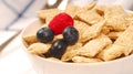 Wheat cereal with blueberries and raspberry Royalty Free Stock Photo