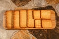 Wheat cookies on a wooden stand. The concept of natural and healthy food. Royalty Free Stock Photo