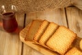 Wheat cookies on a wooden stand. The concept of natural and healthy food. Royalty Free Stock Photo