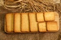 Wheat cookies on a wooden stand. The concept of natural and healthy food. Royalty Free Stock Photo