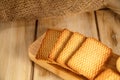 Wheat cookies on a wooden stand. The concept of natural and healthy food. Royalty Free Stock Photo