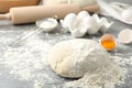 Wheat dough and products on grey table. Cooking pastries Royalty Free Stock Photo