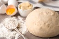 Wheat dough and products on table, closeup. Cooking pastries Royalty Free Stock Photo