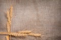 Wheat Ears border on Burlap background Royalty Free Stock Photo