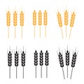 Wheat ears icon set. Agricultural symbols on white background. Design elements for bread packaging or beer label. Vector illustra Royalty Free Stock Photo