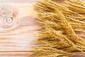 Wheat Ears on the Wooden Table. Sheaf of Wheat over Wood Background. Harvest concept Royalty Free Stock Photo