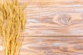 Wheat Ears on the Wooden Table. Sheaf of Wheat over Wood Background. Harvest concept Royalty Free Stock Photo