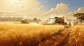 Wheat farm being harvested