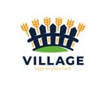 Wheat and fence village logo. perfect for farm, village or building insurance company logo vector illustration design Royalty Free Stock Photo