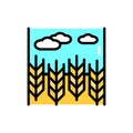 Wheat field and blue sky line color icon. Isolated vector element. Royalty Free Stock Photo