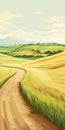 Wheat Field Road: Richly Illustrated Landscape Vector With Organic Shapes