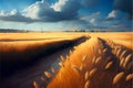Wheat field and wind turbines. Sunset. 3D rendering. Royalty Free Stock Photo
