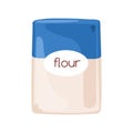 Wheat flour in paper bag. Closed pack, package with baking ingredient. Product for cooking. Flat cartoon vector