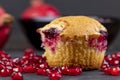 Wheat fresh cupcake with cherry and red pomegranate