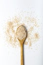 Wheat germ in wooden spoon on white background. Royalty Free Stock Photo