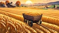 Wheat grain field crop cart wagon barn sunset