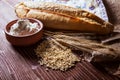 Wheat grain,flour and bread. Royalty Free Stock Photo