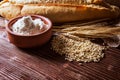 Wheat grain,flour and bread. Royalty Free Stock Photo