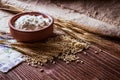 Wheat grain,flour and bread. Royalty Free Stock Photo