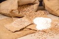Wheat grains, bran and flour. Royalty Free Stock Photo