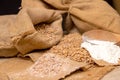 Wheat grains, bran and flour. Royalty Free Stock Photo