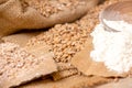 Wheat grains, bran and flour. Royalty Free Stock Photo