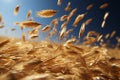 Wheat grains soaring through the air, a representation of agricultural products