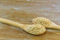 Wheat grains wooden spoon