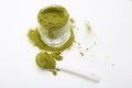 Wheat grass green powder is a healthy supplement to add vitamins and minerals to your diet. Royalty Free Stock Photo