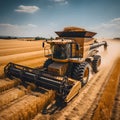 Wheat harvesting with combine harvester and tractor.generative ai Royalty Free Stock Photo