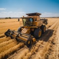 Wheat harvesting with combine harvester and tractor.generative ai Royalty Free Stock Photo