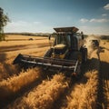 Wheat harvesting with combine harvester and tractor.generative ai Royalty Free Stock Photo