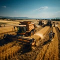 Wheat harvesting with combine harvester and tractor.generative ai Royalty Free Stock Photo