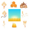 Wheat harvesting flat style design vector illustration set.