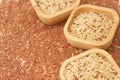 Wheat kernel in the wooden bowl