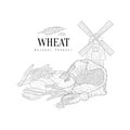 Wheat Natural Product Hand Drawn Realistic Sketch With Windmill Royalty Free Stock Photo