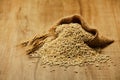 Wheat nuts bag on a wooden table Royalty Free Stock Photo