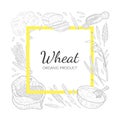 Wheat Organic Product Banner Template, Farm Food, Agricultural Plants and Baked Products, Bakeshop, Cafe, Packaging