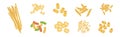 Wheat Pasta of Different Shape and Type Vector Set Royalty Free Stock Photo