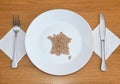 Wheat on a plate laid out in the shape of a map of France