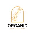 Wheat Rice Logo, Agricultural Organic Plants Vector, Luxury Design Golden Bakery Ingredients